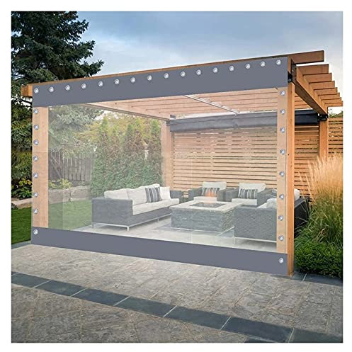 AMDHZ Wasserdichter Vorhang for Den Außenbereich Transparent PVC Reißfestigkeit 0, 50mm mit Ösen Beschattung Oben und Unten for Terrasse, Pavillon, Garten (Color : Clear Gray, Size : 1.5x2m)