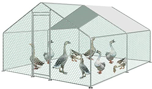 Cecaylie Hühnerstall XXL 3x4x2m mit Schloss, Verzinkter Stahl Kleintierstall Voliere Outdoor Geflügelstall, Freigehege Hühnerhaus huehnerstall für Hühnerkäfig Kleintiere Haustierkäfig Hasengehege