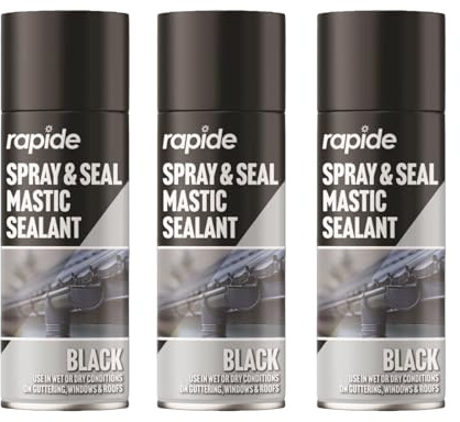 YSAMAX Spray N Seal Mastic Black Spray Paint, Sealant for Roof Window Pipes Guttering, Perfect for Leaking Joints, Weather and Corrosion Resistance, 400ml, (3 Pcs)