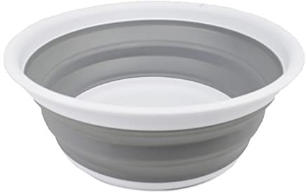 SAMMART Vasca pieghevole da 7,5 l – Lavandino pieghevole – Lavabo portatile – Lavandino salvaspazio in plastica (Bianco/Grigio, 1)