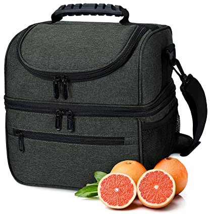 Kato Tirrinia Faltbare Kühltasche Groß, 13L, Isolierte Lunchtasche für Arbeit, Studenten, Kühlbox mit Fächern für Herren und Damen, Tragbare Picknicktasche für Reise, Strand, Camping, Holzkohle