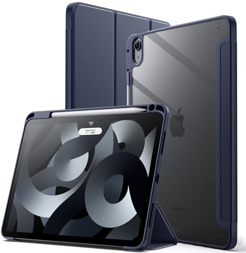 JETech Hülle für iPad Air 11 M4/M3/M2 & Air 5/4 10,9, Tief Navy | Für iPad Air 11 (2026-2024) & 10,9 (2022/2020), Transparente Rückseite, Stifthalter, Schlanker Stoßschutz, Dreifach-Ständer