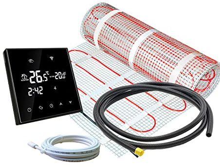 ew direkt Komplett-Set elektrische Fußbodenheizung SunPro 160 für Fliesen, Naturstein mit Thermostat RT-67 Wlan (10 m² - 0,5 x 20 m)