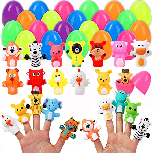 18pcs Easter Eggs PreFilled with Animal Finger Puppets for Easter Party Favors, Easter Basket Stuffers, Easter Egg Fillers, Easter Eggs Hunt, Classroom Prize Supplies