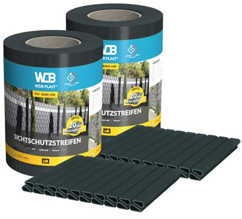 WDB - Sichtschutzstreifen für Doppelstabmatten Sichtschutz Zaun - Set 2X 35 m x 19 cm + 80 Stück Befestigungsclips - PVC Windschutz Basic Line - 450 g/m2 - Anthrazit - RAL 7016