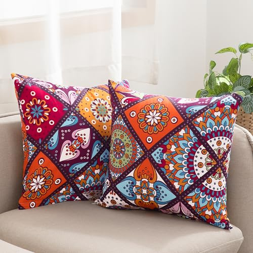ATsense 2er Set Kissenbezug 60 x 60 cm, 2 Stück - 100% Baumwolle, Bunt Kopfkissenbezug mit Reißverschluss, Superweicher Premium und Hypoallergen, ÖkoTex Super Bequemer Kissenhülle（Böhmen，Paisley）