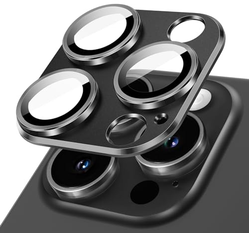 JETech Protecteur d'Objectif pour iPhone 15 Pro/15 Pro Max, Noir sidéral | Protection Caméra, Verre Trempé 9H à Couverture Intégrale, Finition Métal Mat, Compatible avec Coque, Transparent HD