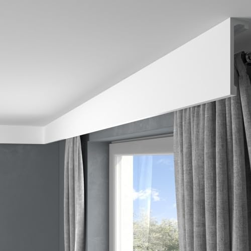 PROVISTON | Vorhangleiste | Polystyrol | 46 x 148 x 2000 mm | Weiß | Indirekte Beleuchtung | Stuckleiste