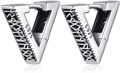 Wikinger Ohrringe für Herren Damen, Creolen Silber 925 Wikinger, Ohrringe Wikinger Männer Frauen, Dreieck Creolen Wikinger Runes, Wikinger Ohrschmuck Schmuck für Herren Damen