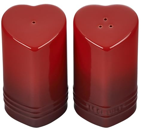Le Creuset Salero y pimentero de gres en forma de corazón, 4 onzas cada uno, color cereza