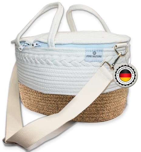 FineNature® Aufbewahrungskorb Organizer – 100% Baumwolle, mit verschließbarem Zipper-Deckel & Tragegurt, stabil & vielseitig für stilvolle Ordnung im Schlafzimmer, Bad & Schrank (38 x 23 cm, Braun)