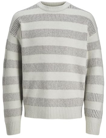 JACK&JONES Jcospace randig stickad crew neck Sn, Högklackade ränder: gargoyle, L