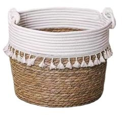 SkVLf Cache-pot en osier tissé à la main : panier de rangement élégant pour fleurs et décoration d'intérieur (38 cm)