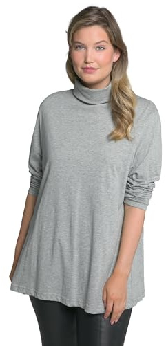 Ulla Popken Damen große Größen Übergrößen Plus Size Shirt, Rollkragen, Slim, Langarm hellgrau mélange 58+ 646813134-58+