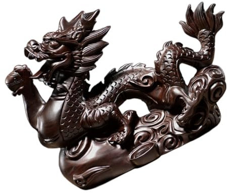 Alipis Chinesische Drachenstatue Holz Drachendekoration Dekorative Figur Für Wohnzimmer Schreibtisch Tischdekor Drachenornament