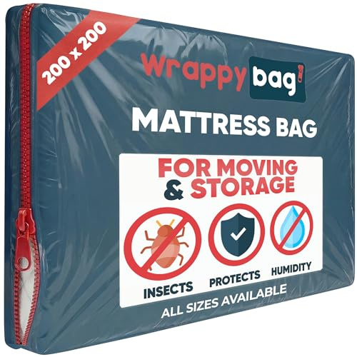 Wrappybag Funda de Plástico para Colchón – Resistente Funda de Colchón para Mudanza, Almacenamiento y Transporte – 5 Tamaños Disponibles- Opaca - 200 x 200 cm