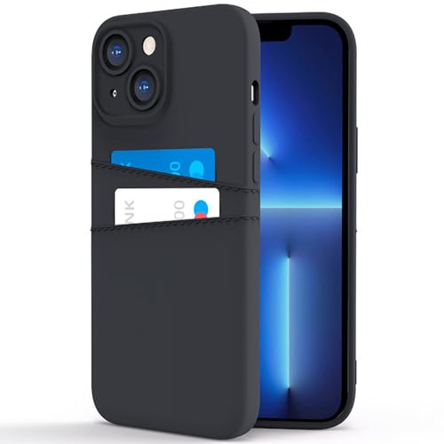 COBATREE Wallet Case for iPhone 15,Silicone Case with 2 Card Holder Slim Flexible TPU Shockproof Protective Phone Cover with 2 Card Slot Wallet Case for iPhone 15 6.1 inch-Black