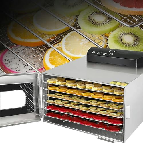 Deshidratador de alimentos de acero inoxidable de 6 bandejas, panel táctil con temporizador de 24 horas y termostato ajustable, máquina deshidratadora comercial para frutas, verduras y carne, 110
