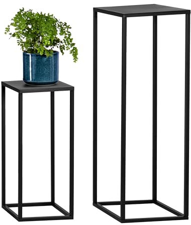 bremermann Blumenhocker 2er-Set, Metall-Pflanzenständer, moderne Blumensäule ideal für Wohnzimmer, Flur und Büro, platzsparendes Regal für Dekoration und Zimmerpflanzen, aus Metall in schwarz