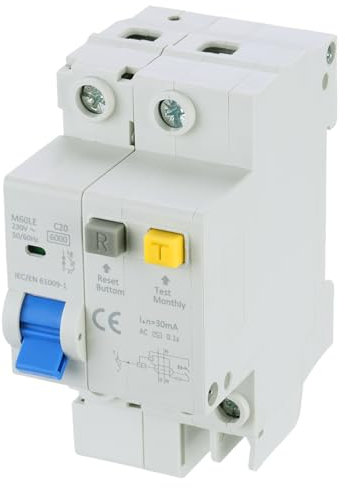 QUARKZMAN Interruptor Automático en Miniatura 1Polo+N AC 230V 20A Montaje en Riel DIN Interruptor de Desconexión AC Protección de Interruptor de Circuito de Disparo, Sobrecargas