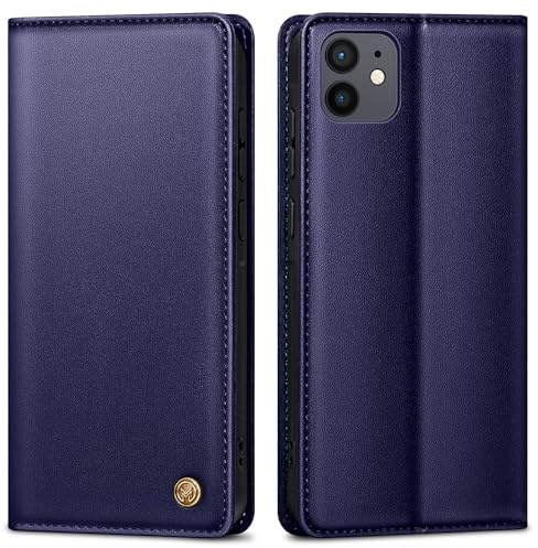 AIMOYU Handyhülle für iPhone 12 Hülle, Premium Leder Handyhülle mit Kartenfach und Standfunktion, iPhone 12/12 Pro Flip Case Cover - Blau