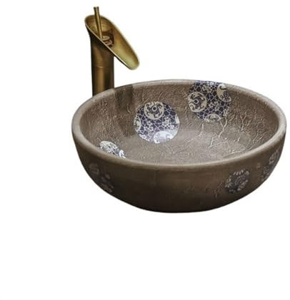 yixinzi-2024 Waschbecken Art Aufsatzwaschbecken Jingdezhen Keramik Antikes Waschbecken Chinesisches Waschbecken Rundes Waschbecken mit Zubehör Aufsatzwaschbecken