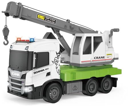 Cheerful Toys Kranwagen Spielzeug Kinder - Scania 29,3cm Kran Spielzeug mit Licht und Sound, LKW Baustellen-Auto mit Ausfahrbarem Kran für Jungen 3 4 5 6 Jahre