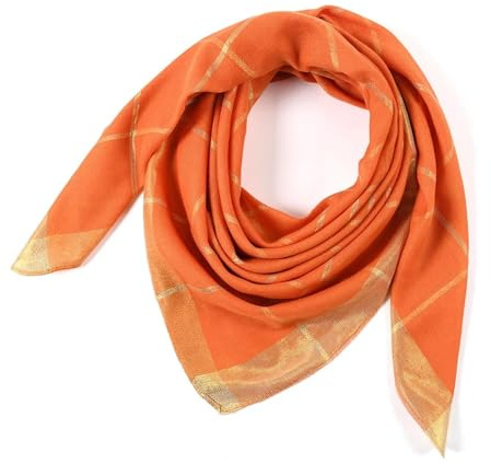 YUECIBAI Schal Damen Schal Goldener Schal Quadratisch 90X90 cm Border Head Schals Einfarbig Einfarbig Leicht Gewichtig Damen Haarbezug Plaid Orange