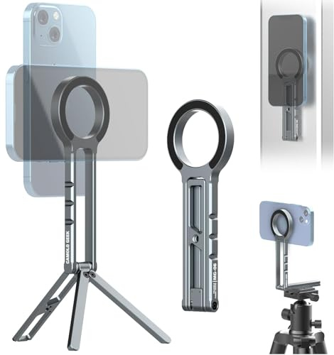 CAMOLO GEEK Magnetic Phone Tripod Stand Compatible with iPhone 16 15 14 13 12 Magsafe - Aluminium Smartphone Mini Tripod Pocket Cell Phone Stand Dual-Sided Magnet Quick Mount
