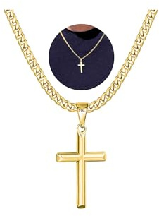 Avotto Gold Cross Necklace for Men Boys Chain 5mm Cuabn Link Chain with Cross Pendant Mens Necklace Easter Basket Stuffers Gifts for Teen Boys Kids Him First Communion Baptism Christian Jewelry 18inch