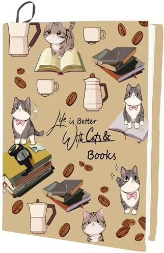 CRASPIRE Funda Elástica para Libros con Diseño de Gato Lavable Reutilizable de Nailon para Libros Grandes para Cuadernos Adecuada para Libros de Tapa Dura de 9 x 11 Pulgada para Estudiantes de Aula