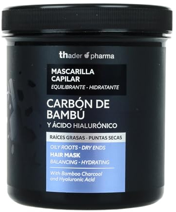 Thader Pharma Mascarilla capilar equilibrante con Carbón de Bambú y Ácido Hialurónico para cabello graso con puntas secas, 700 ml