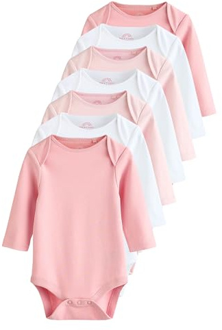 NEXT Nyfödda flickor 7-pack långärmade babybodys i basmodell Rosa/Vit 74-80
