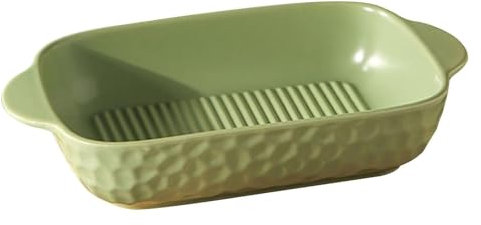 Fuente for lasaña grande y profunda, fuente for lasaña grande y profunda, fuente de cerámica for horno con asas, fuente rectangular for lasaña, fuente for horno, apta for microondas y horno(Green,700m