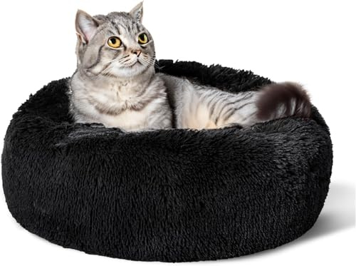 Beruhigendes Donut-Katzenbett, flauschiges, rundes Plüsch-Hundebett, gemütlich, weich, waschbar, Kissen, wärmendes Haustierbett mit rutschfester Unterseite, Anti-Angst, schlafendes Kuschelnest für