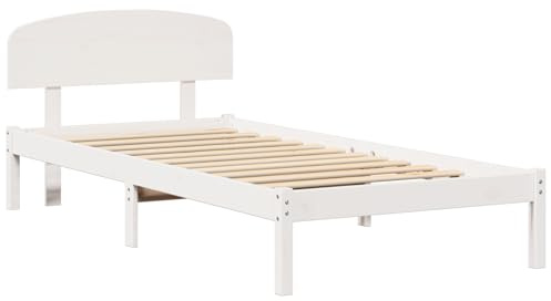 vidaXL Sängram Med Sänggavel Vit 90X190 cm Massiv trä Tall Modern Plattform Ingen Boxspring Behövs Hållbar Generöst Förvaringsutrymme För Sovrums Möbler. Madrass Stöd Vuxen Stilig Enkel