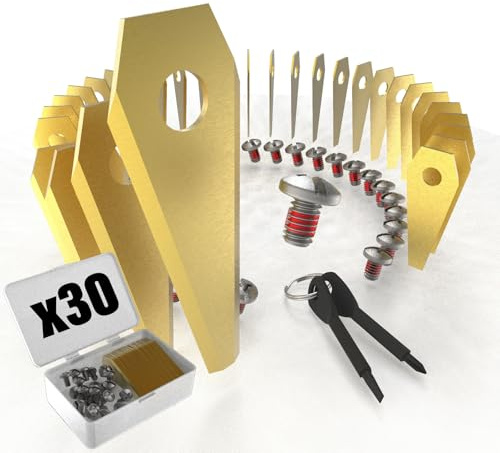 youkzuan 30 Stk. Ersatzmesser für Mähroboter | Kompatibel mit Bosch Indego | Hochwertige Titancarbid Klingen mit innovativen Schrauben für langlebige & präzise Schnitte - Rasenroboter Messer (Bosch)