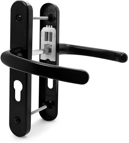 TSS UPVC Door Handle Set, 48mm PZ (Centres), Lever/Lever, Screw to Screw 160mm with Backplate 215mm x 34mm - Replacement PVC Door Handle (Black)