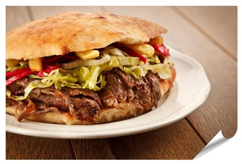 islandburner Poster XXL - Délicieux kebab servi sur une assiette blanche - Impression photo de qualité supérieure