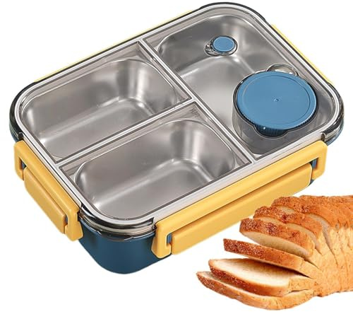 Insulated Lunch Box, 3 Compartments Food Storage Container, Portable Thermal Hot Food Container, Leakproof 304 Stainless Steel Lunch Box for Camping Travel School Work