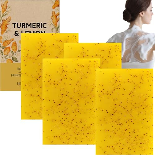 Bar di sapone al limone e curcuma per viso e corpo, barra illuminante per pelli sensibili secche, idratante per la pulizia profonda, riduce le rughe, lascia la pelle morbida e morbida (4 pezzi)