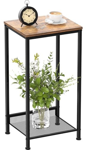 Lifenite 2-Tier End Table, Tall Side Table, Nightstand with 1 Flat or Slant Adjustable Shelves, Small Bedside Table for Small Spaces, Living Room, Bedroom, Sofa Couch, Hallway, Office, Rustic Brown