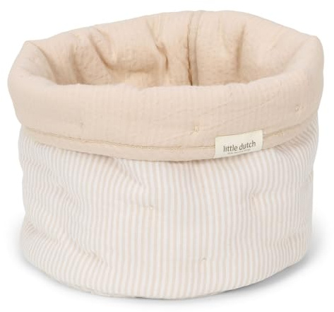 Little Dutch Wickeltischkörbchen Körbchen Korb Utensilo Organizer für den Wickeltisch Baby wendbar Rund Soft Beige Stripe - Pure