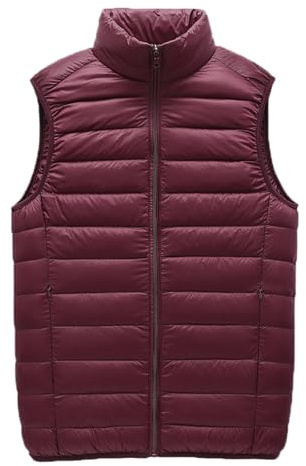 Chaleco Hombre Sin Mangas Cremallera, Chaleco Hombre Invierno Color Liso Sin Capucha Cuello Alto con Bolsillo, Chalecos Running Classic - Chalecos Deportivo Suave Vino XXL