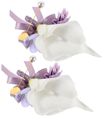 Sosoport 2 Pezzi Spilla da Bavero Vintage a Forma di Fiore Viola Giglio Artificiale Boutonniere da Sposo Leggera e Comoda per Matrimonio e Feste Formali