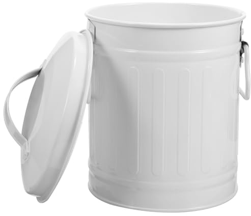 GLEAVI Cestino per Rifiuti da Tavolo in Ferro con Coperchio Bianco, Piccolo Bidone Multifunzione per Ufficio e Casa, Vaso da Fiori Decorativo per Soggiorno e Camera