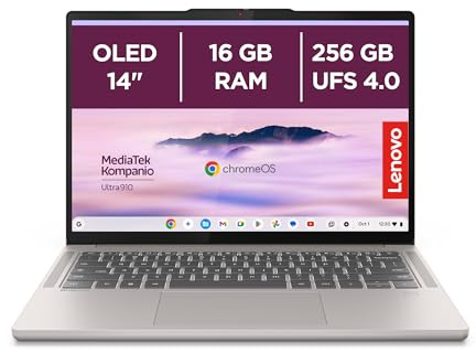 Lenovo Chrome Laptop | 14WUXGA OLED Touch Display | MediaTek Kompanio Ultra 910 | 16GB RAM | 256GB SSD | ARM Immortalis G925 MC1 Grafik | ChromeOS | QWERTZ | Beleuchtet | Grau | 3 Monate Premium Care