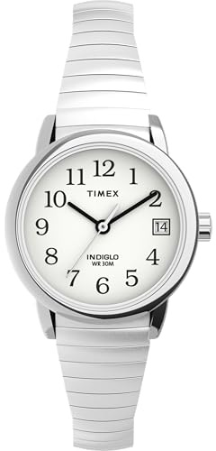 Timex Women's Easy Reader 25mm Watch – Silver-Tone Case White Dial with Tapered Expansion Band