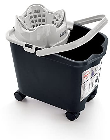 Mery | Seau avec Essoreur Automatique, 14L, Système de Ressort, 4 Roulettes Pivotantes, Polypropylène, Gris Clair et Gris Foncé