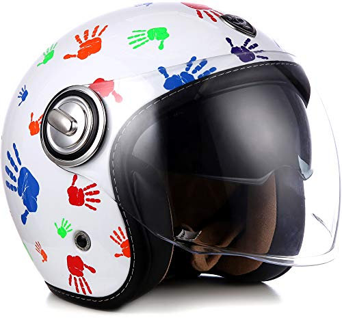 SOXON® SP-888 „Color Hands“ · Jet-Helm · Motorrad-Helm Roller-Helm Scooter-Helm Moped Mofa-Helm Chopper Retro Vespa Vintage · ECE 22.05 Sonnenvisier Schnellverschluss SlimShell Tasche M (57-58cm)